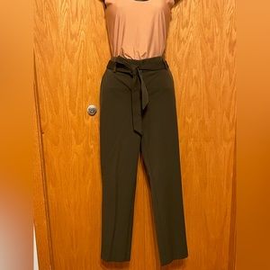 LOFT dark green tie-waisted tapered trousers, size 4